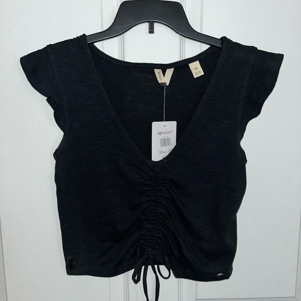 Roxy black tie up crop top